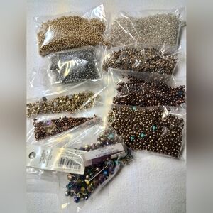 1lb Assorted Metallic Seed Beads and Spacer Beads - Mixed Gold, Silver, Bronze